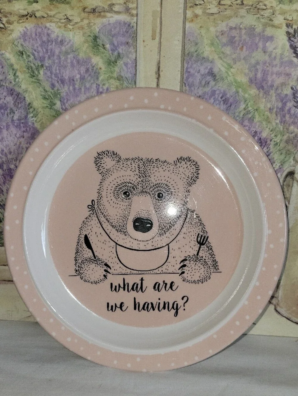 Bloomingville Mini Nelly Pink Melamine Bear Childrens Plate & Mouse Bowl Set